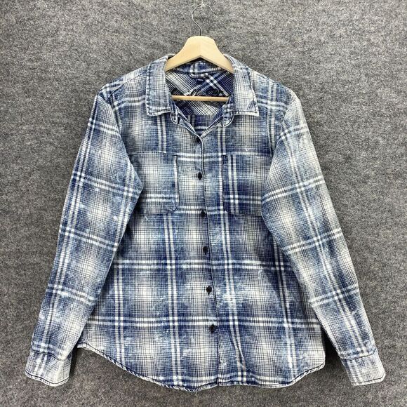 Vanilla Star Shirt Women XL Blue Plaid Button Up Collared Long Sleeve Pockets - Picture 3 of 10